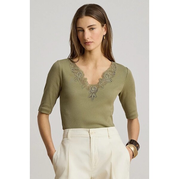 Lauren Ralph Lauren T-shirt damski bawełniany z elastanem  zielony 200P13912