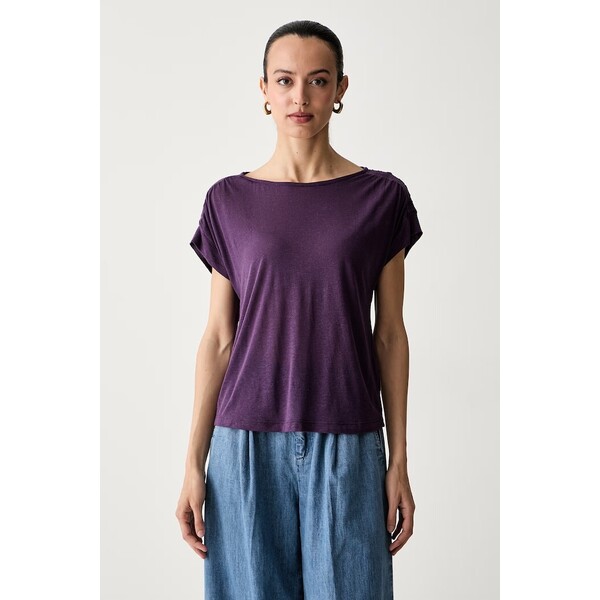United Colors of Benetton T-shirt damski z dodatkiem lnu  fioletowy 35LVD10D5