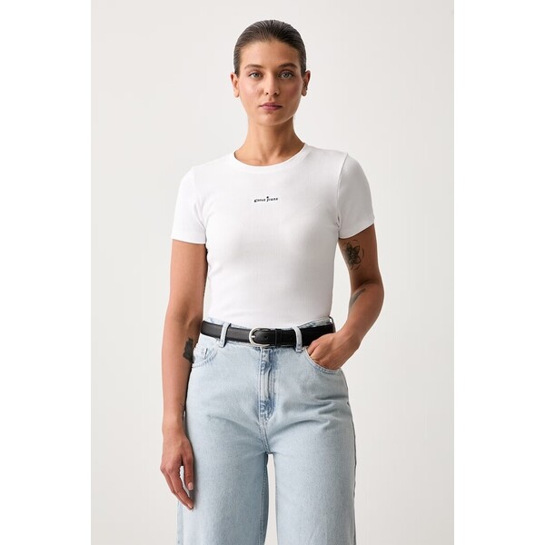 Guess Jeans T-shirt damski bawełniany z elastanem  biały W6YP13 K3819 W6YP13.K3819