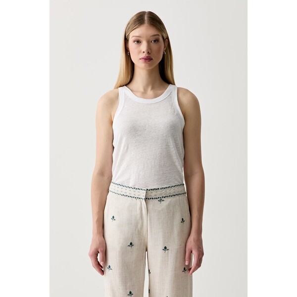 United Colors of Benetton top damski lniany  biały 3TKEEH001