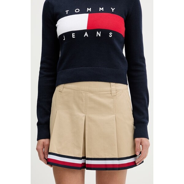 Tommy Jeans spódnica rozkloszowana bawełniana  beżowa DW0DW22969