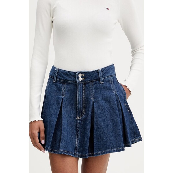 Tommy Jeans spódnica plisowana jeansowa  granatowa gładka DW0DW22897