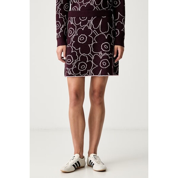 Marimekko spódnica sweterkowa z wełną  fioletowa w kwiaty 095718
