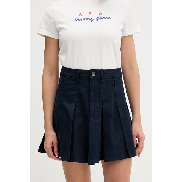 Tommy Jeans spódnica rozkloszowana bawełniana  granatowa DW0DW23149