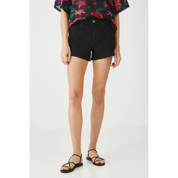Medicine szorty jeansowe  damskie kolor czarny gładkie medium waist RS25-SZD0A1