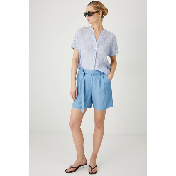 Medicine szorty  damskie kolor niebieski gładkie high waist RS25-SZD906