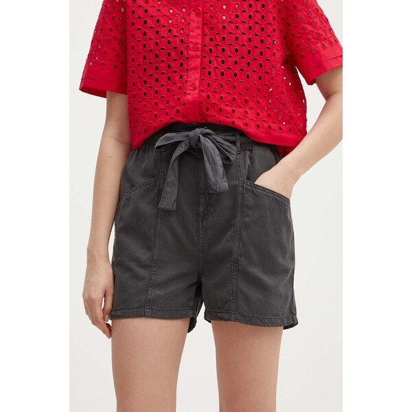 Pepe Jeans szorty VALLE  damskie kolor szary gładkie high waist PL801097