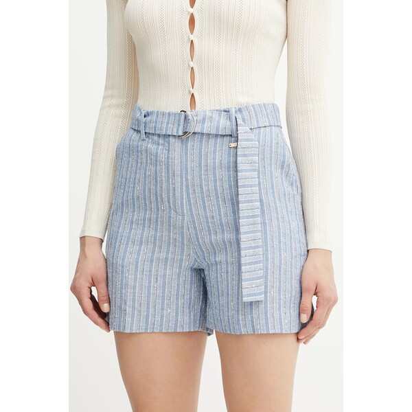 Fracomina szorty z domieszką lnu  damskie kolor niebieski wzorzyste high waist FS25SV6004W402Q6