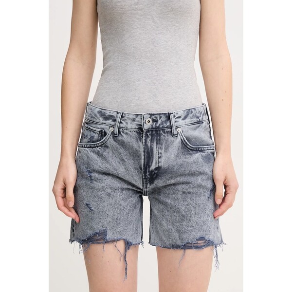 Pepe Jeans szorty jeansowe bawełniane REGULAR SHORT MW DISTRESSED  damskie kolor granatowy melanżowe medium waist PL801186UN4