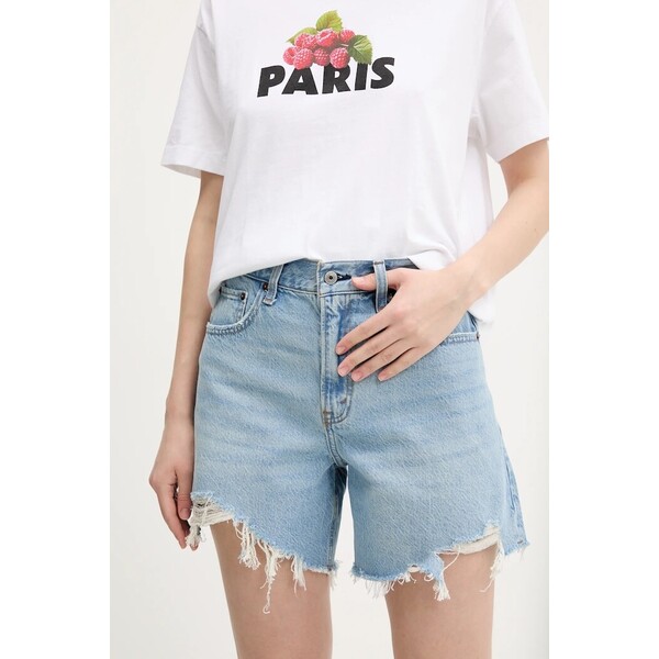 Abercrombie & Fitch szorty jeansowe  damskie kolor niebieski gładkie high waist KI149-5060 KI149.5060.279