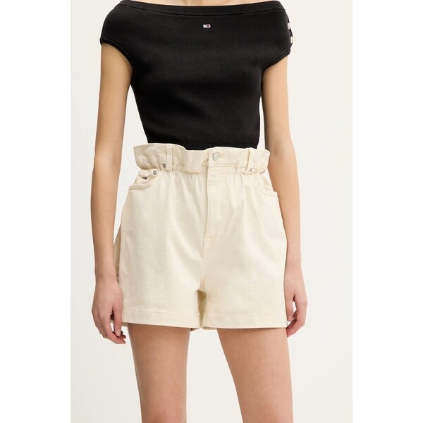 Tommy Jeans szorty  damskie kolor beżowy gładkie high waist DW0DW21656