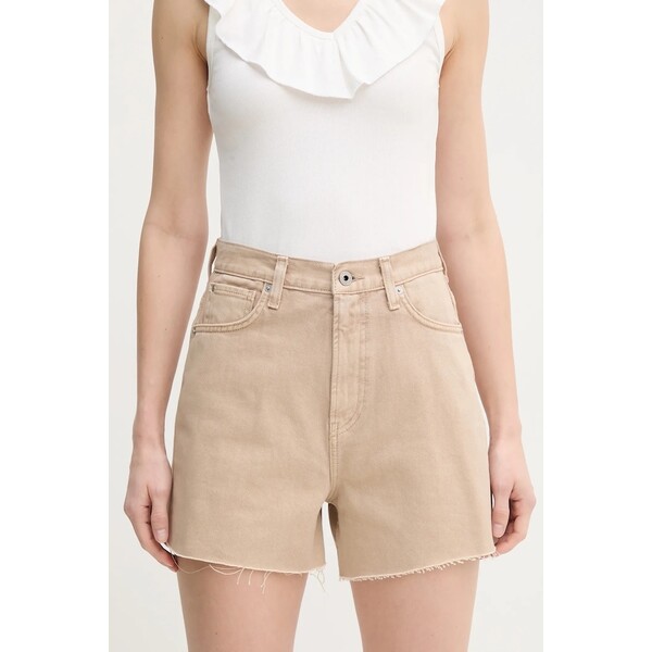 Pepe Jeans szorty jeansowe A-LINE SHORT UHW RACHEL  damskie kolor beżowy gładkie high waist PL801112YH9