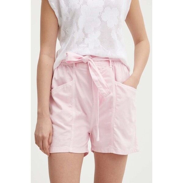 Pepe Jeans szorty VALLE  damskie kolor różowy gładkie high waist PL801097