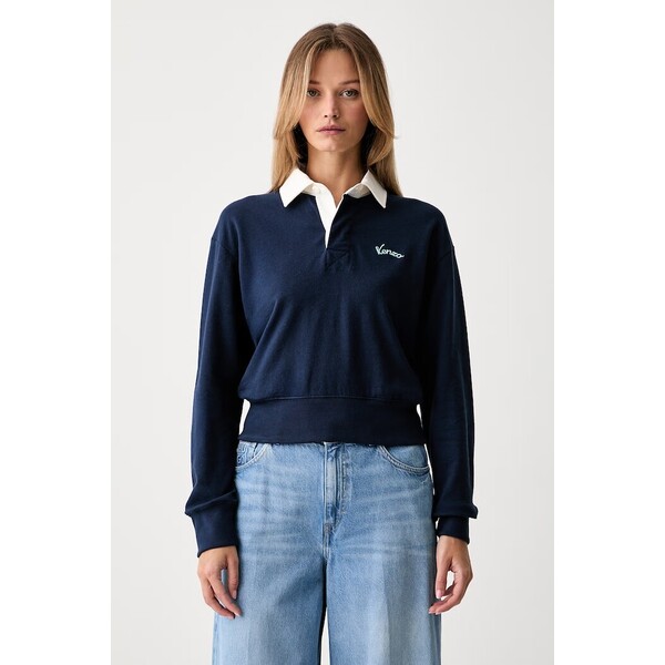 Kenzo bluzka damska bawełniana  granatowa gładka FG62PO5504SU