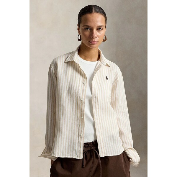 Polo Ralph Lauren koszula damska lniana LINEN-LSL-BFS  multicolor gładka 211935130504