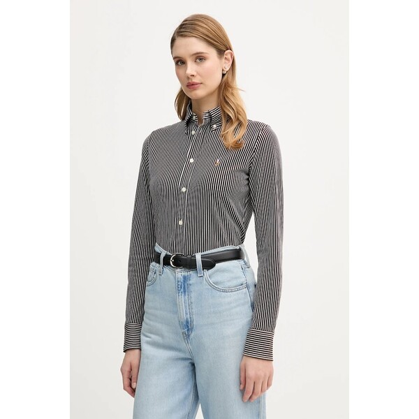 Polo Ralph Lauren koszula damska bawełniana  brązowa w paski 211910131
