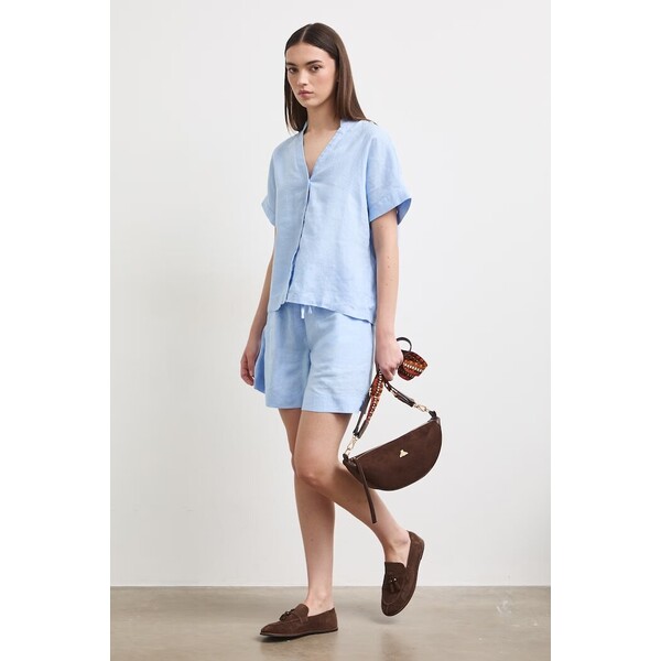 Medicine szorty damskie lniane  niebieskie regular waist RS26-SZD903