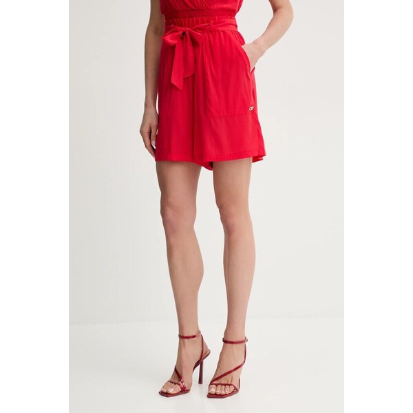 Liu Jo szorty  damskie kolor czerwony gładkie high waist VA5172.T2920
