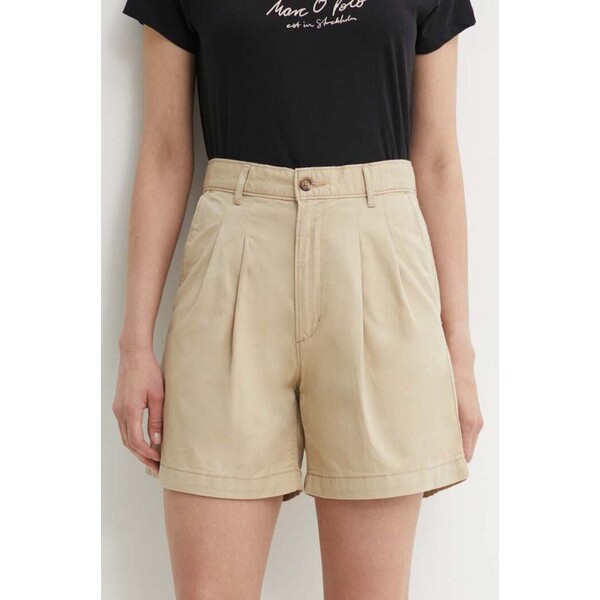 Levi's szorty  damskie kolor beżowy gładkie high waist A7538
