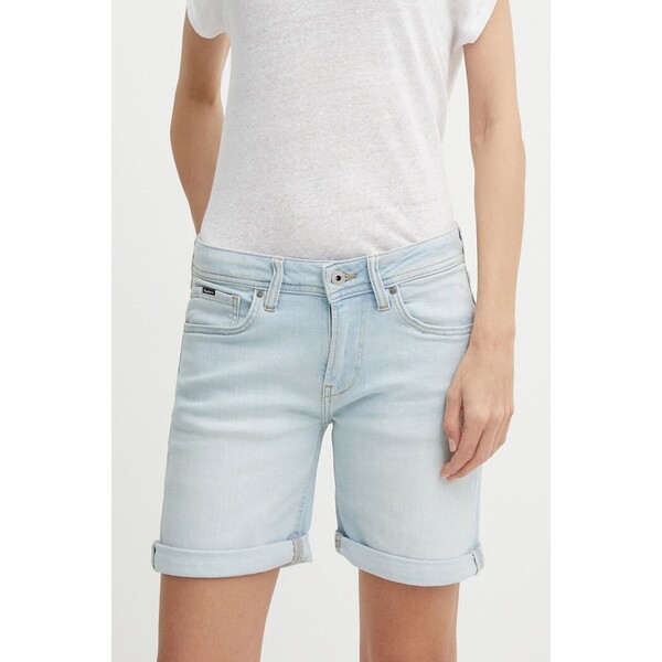Pepe Jeans szorty jeansowe SLIM SHORT MW  damskie kolor niebieski gładkie medium waist PL801120RH6