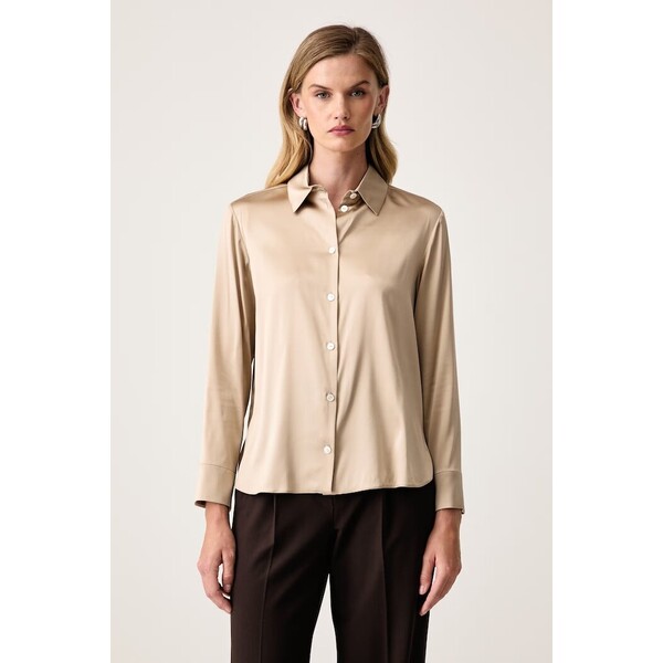 MM by Max Mara koszula damska z jedwabiem MMLNAVETTA  beżowa gładka 2626116057600