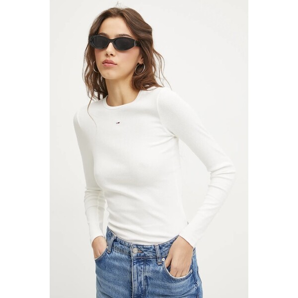 Tommy Jeans longsleeve damski bawełniany z elastanem  biały DW0DW17387
