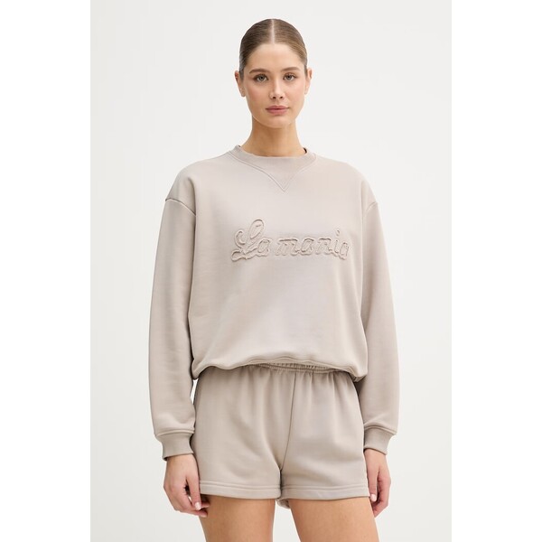 La Mania bluza oversize damska z bawełny  beżowa BRODIE
