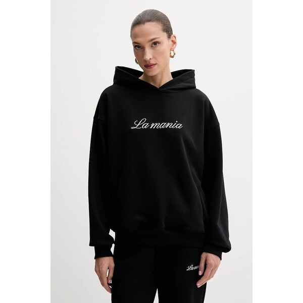 La Mania bluza  damska kolor czarny z kapturem z aplikacją ROCKY