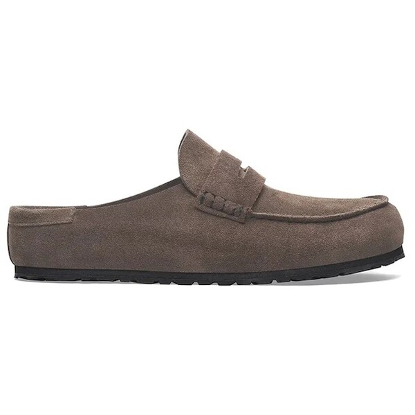 Birkenstock klapki zamszowe Naples Wrapped LEVE  damskie kolor brązowy 1029712