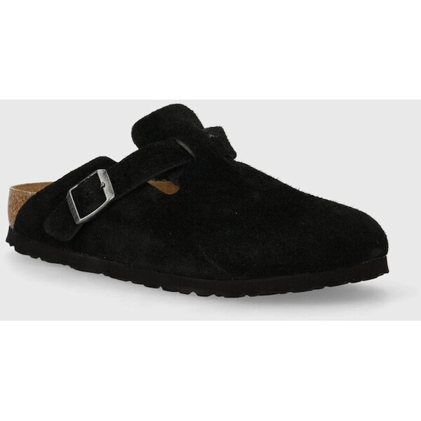 Birkenstock klapki zamszowe Boston  damskie kolor czarny 1027067