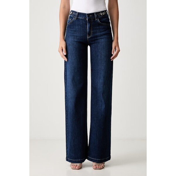 Liu Jo jeansy wide leg damskie  granatowe UF6096 D0375 UF6096.D0375