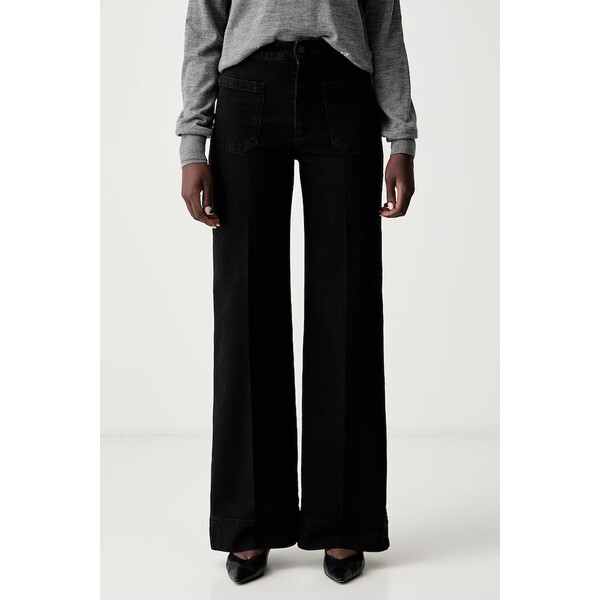 Victoria Beckham jeansy wide leg damskie Alina  czarne 1226DJE007252I