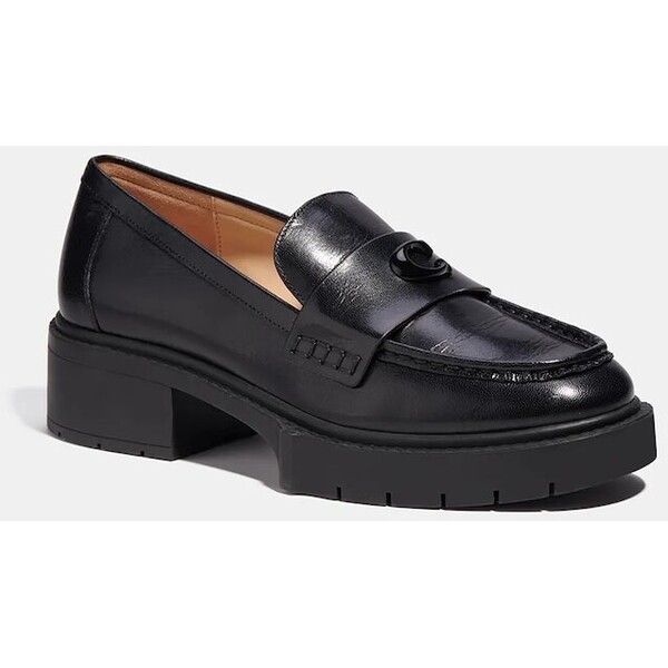 Coach loafers damskie skórzane Leah Loafer  czarne na niskim obcasie CCM08 CCM08.BLK