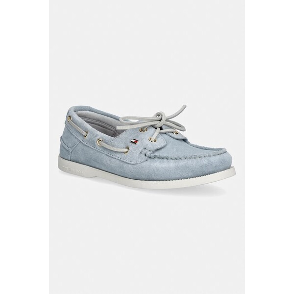 Tommy Hilfiger mokasyny damskie zamszowe HILFIGER SUEDE BOAT SHOE  niebieskie FW0FW09338