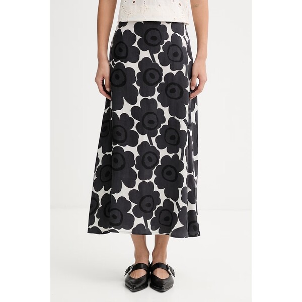Marimekko spódnica z lyocellem  czarna w kwiaty 095148