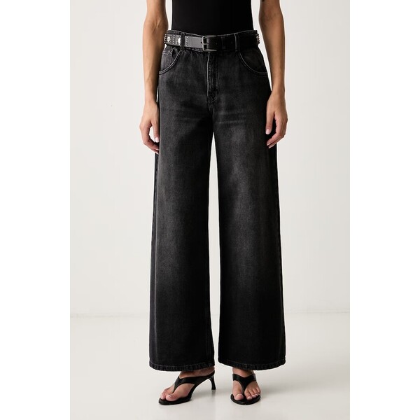Liu Jo jeansy wide leg damskie  czarne UF6186 D0370 UF6186.D0370