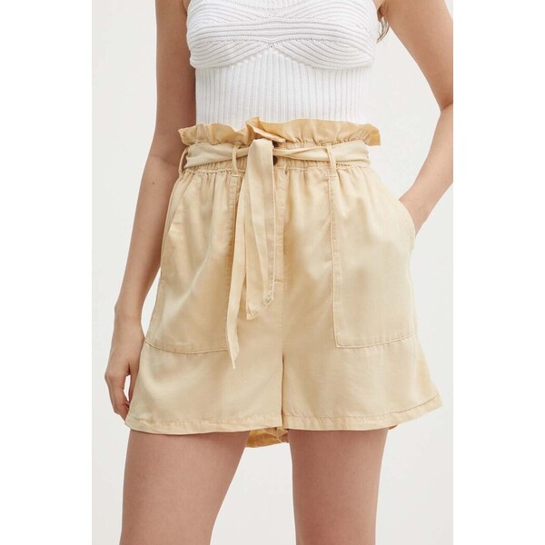 Pepe Jeans szorty ESTRELLA  damskie kolor beżowy gładkie high waist PL801102