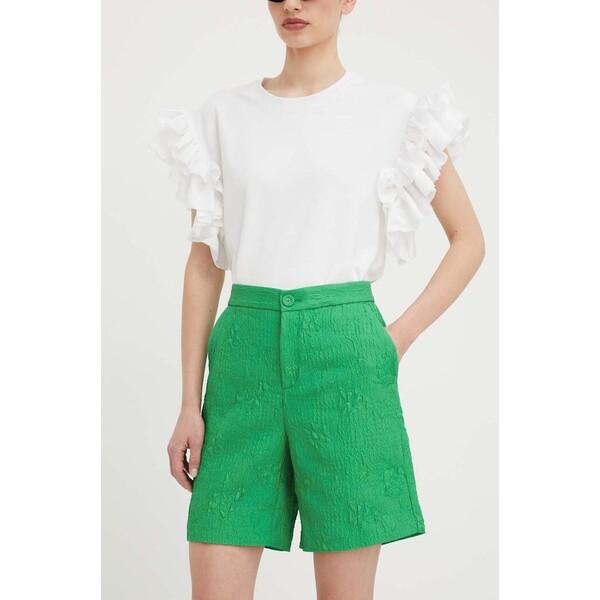 Custommade szorty Nanna  damskie kolor zielony gładkie high waist 999459723