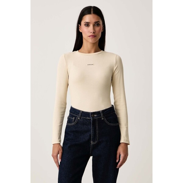 Guess Jeans longsleeve damski z bawełną  beżowy W6BP05 K5470 W6BP05.K5470
