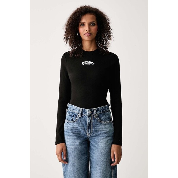 Tommy Jeans longsleeve damski bawełniany z elastanem  czarny DW0DW23254