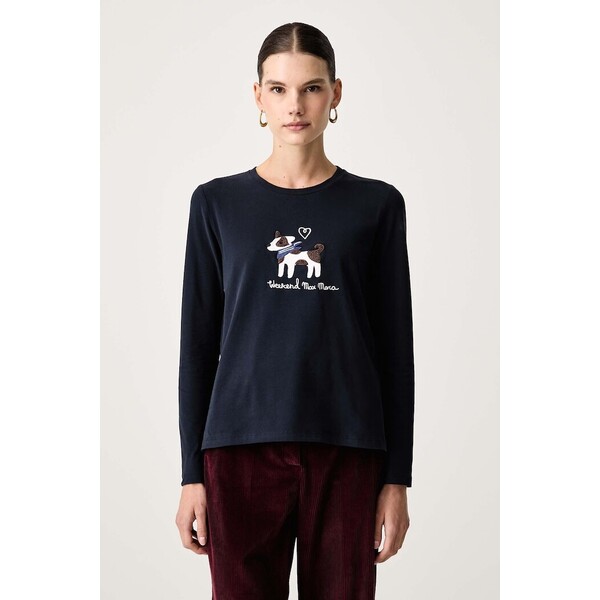 Weekend Max Mara longsleeve damski bawełniany z elastanem WKDCESTINO  granatowy 2625946042600