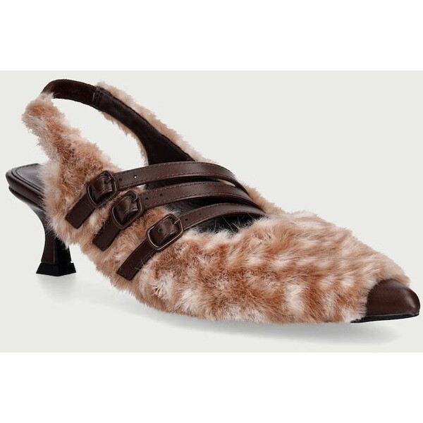 Koi Footwear szpilki na niskim obcasie Doelle Faux Deer Fur Kitten Heels  brązowe SP02 SP02.Doelle