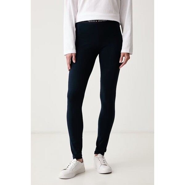 Tommy Hilfiger legginsy damskie z bawełną  granatowe regular waist UW0UW06618