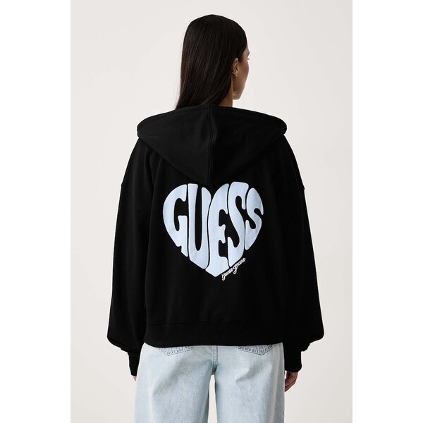 Guess Jeans bluza rozpinana z kapturem damska bawełniana  czarna W6BQ17 K6631 W6BQ17.K6631