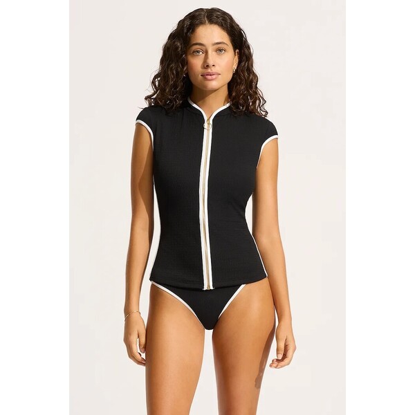Seafolly strój kąpielowy jednoczęściowy damski Cap Sleeve Sunvest  czarny 60303-072 60303.072