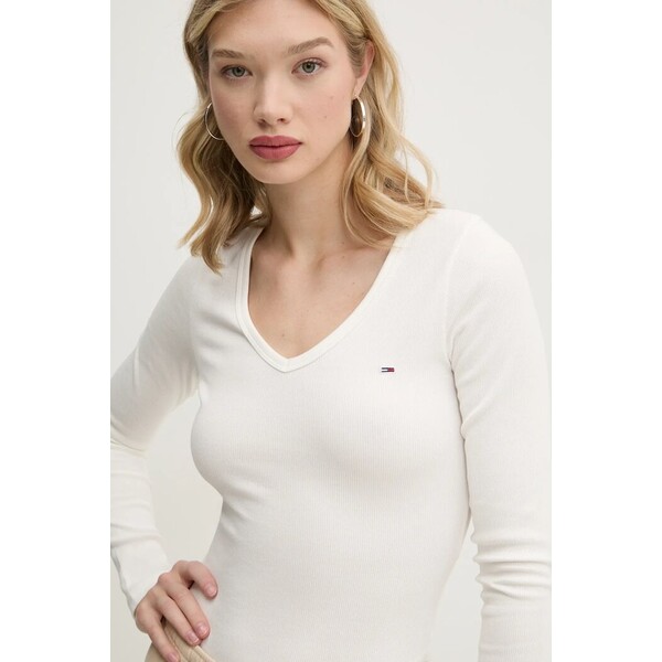 Tommy Jeans longsleeve damski z bawełną  beżowy DW0DW17990
