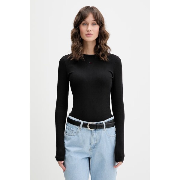 Tommy Jeans longsleeve damski bawełniany z elastanem  czarny DW0DW17387