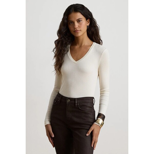 Lauren Ralph Lauren longsleeve damski z bawełną  beżowy 200B27402