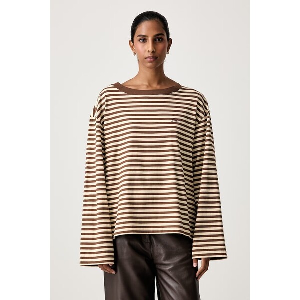 BOSS Orange longsleeve damski bawełniany C_Ewa_stripe  brązowy 50569012