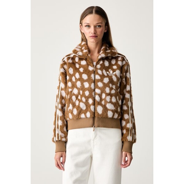 adidas Originals krótka kurtka damska Animal Print Firebird  brązowa KT2142